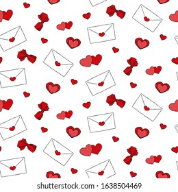 Valentine's day seamless pattern with hearts and love letters.