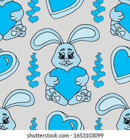 Valentine's day seamless pattern with hearts and a bunny.. Beautiful greeting card with valentines day seamless pattern. heart valentine love logo vector. Holiday background.Vector illustration