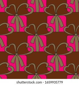 Valentine's day seamless pattern with hearts and gifts. Beautiful abstract pattern with Valentine's day seamless pattern for decorative design. Logo element for wedding illustration. Vintage design.