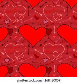 Valentines Day seamless pattern with hearts and arrows