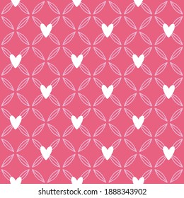 Valentine's Day seamless pattern with hearts on pink background. Perfect for spring holidays, wallpaper, greeting cards. Vector illustration