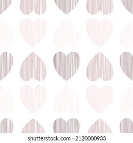 Valentines Day. Seamless pattern. Hearts on a white background. Vector lines art. Dusty Rose.