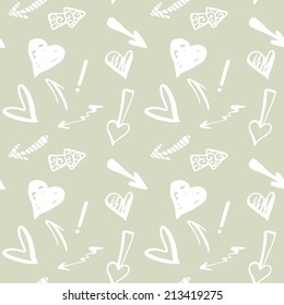 Valentines day seamless pattern with hearts and arrows. Endless print silhouette texture. Hand drawing. Fabric design. Wallpaper - vector 