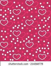 valentine's day seamless, pattern. hearts, stars and balls on a red background 
