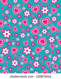  valentine's day seamless, pattern. hearts and flowers on a white background, vector illustration