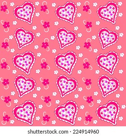  valentine's day seamless, pattern. hearts and flowers on a rose background, vector illustration