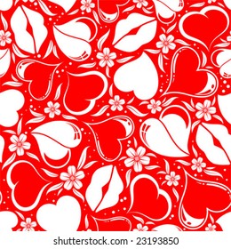 Valentines Day seamless pattern with Hearts, flower and lips, element for design, vector illustration