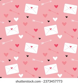 Patrón sin fisuras del día de San Valentín con corazones, flechas 