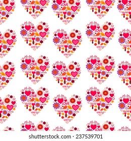 Valentine's day Seamless pattern with hearts, birds and flowers.Seamless pattern can be used for wallpaper, pattern fills, web page background,surface textures. 