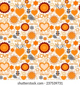 Valentine's day Seamless pattern with hearts, birds and flowers.Seamless pattern can be used for wallpaper, pattern fills, web page background,surface textures. 