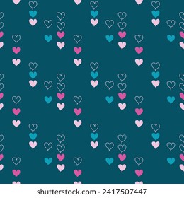El día de San Valentín es un patrón sin fisuras con los corazones en un fondo oscuro. Envoltura de regalo de San Valentín. Ilustración del vector