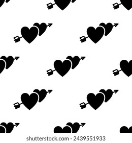 Valentines day seamless pattern with hearts and arrows.