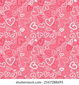 Valentine's Day Seamless Pattern With Hearts, Hand Drawn Elements, Doodle Wallpaper