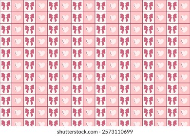 Valentine's Day seamless pattern with hearts, bows on white background. Templates for celebration, ads, branding, banner, cover, label, poster, sales