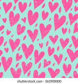 Valentine's Day. Seamless pattern with hearts on a mint background.  Seamless vector pattern for your design. Great for Baby, Valentine's Day, Mother's Day, wedding, scrapbook, surface textures.