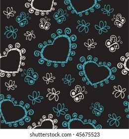 Valentine's Day seamless pattern with hearts and butterflies.