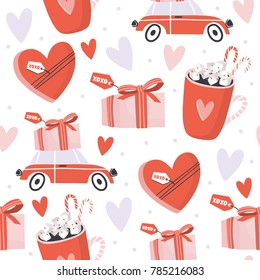 Valentines day seamless pattern with hearts and letters. Perfect for valentines day, gift box, stickers, birthday, save the date invitation, design, diary, planner.