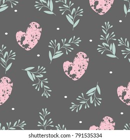 Valentines day seamless pattern with hearts and branches