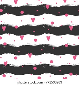 Valentines day seamless pattern with hearts, sprigs and flowers. Vector illustration.