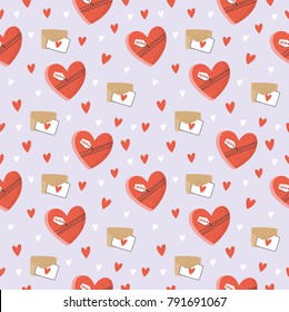 Valentines day seamless pattern with hearts and letters. Perfect for valentines day, gift box, stickers, birthday, save the date invitation, design, diary, planner.