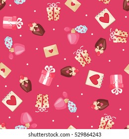 Valentines day seamless pattern with hearts,lips and bows. Love concept. Design element for Wedding or Valentines day. Vector illustration