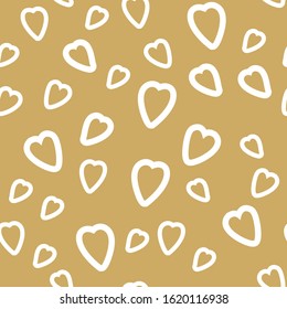 Valentine's Day seamless pattern illustration. Hand drawn romantic vector decor background with white hearts on gold backdrop for poster, card, wrap, textile, fabric, postcard EPS 10