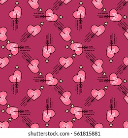 Valentine's day seamless pattern with line hearts for holiday background, gift wrapping, digital scrapbooking, greeting card. Minimal outline heart texture, wallpaper. Modern stroke vector art
