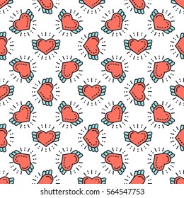 Valentine's day seamless pattern with line hearts for holiday background, gift wrapping, digital scrapbooking, greeting card. Minimal outline heart texture, wallpaper. Modern stroke vector art