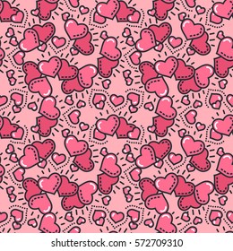 Valentine's day seamless pattern with line hearts for holiday background, gift wrapping, digital scrapbooking, greeting card. Minimal outline heart texture, wallpaper. Modern stroke vector art