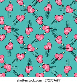 Valentine's day seamless pattern with line hearts for holiday background, gift wrapping, digital scrapbooking, greeting card. Minimal outline heart texture, wallpaper. Modern stroke vector art