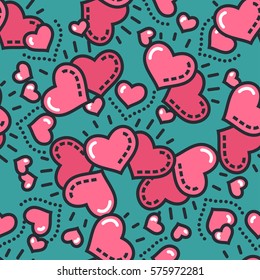 Valentine's day seamless pattern with line hearts for holiday background, gift wrapping, digital scrapbooking, greeting card. Minimal outline heart texture, wallpaper. Modern stroke vector art