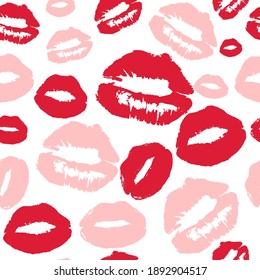 Valentine's day seamless pattern with lipstick traces. Love, romantic background