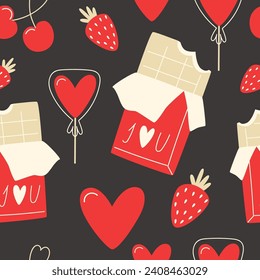 Valentine's day seamless pattern with lollipop and chocolate bar