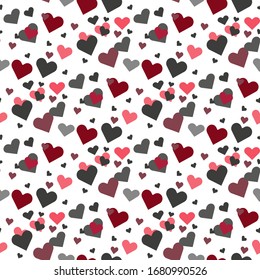 Valentines day seamless pattern. Love, romance flat line icons - hearts, engagement ring, kiss, balloons, doves, valentine card. Red, blue wallpaper for february 14 celebration.