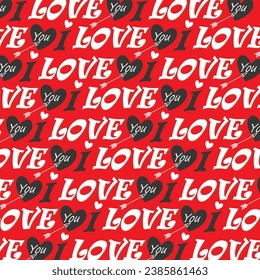 Patrón sin fisuras del día de San Valentín con texto de amor y corazones