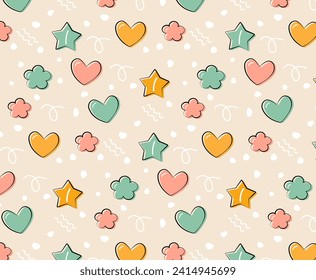 Valentine's day seamless pattern, love heart, vector illustration.