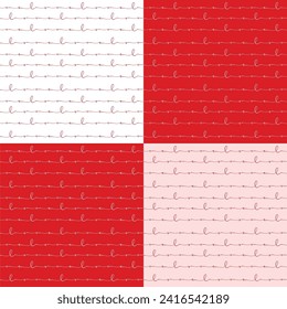 El día de San Valentín es un patrón sin fisuras de texto de amor y pequeños corazones rojos con fondo de color blanco. Concepto de amor y Día de San Valentín. Ilustración vectorial.