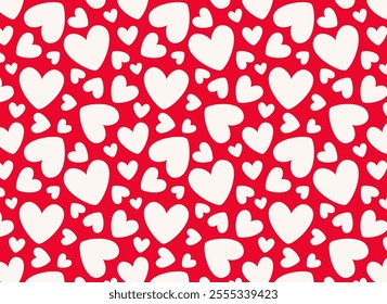Valentine's Day seamless pattern. Love hearts icons background. Abstract repeated texture. Pink hearts symbols on a red  background. Suitable for clothes prints, greeting cards, holidays design.