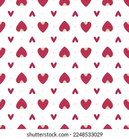 Valentine's day seamless pattern with Magenta dominant color. Retro vibe. Heart shaped strawberries. Suitable for scrapbooking, wallpaper, textile design, background, journals, decor.
