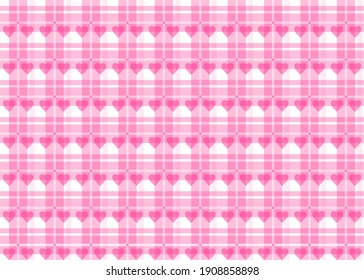 Valentine's Day seamless pattern. Pink plaid tablecloth with hearts for weddings, Valentine's Day and other romantic events. Vector illustration