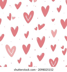 valentines day seamless pattern with pink hearts on white background. Good for prints, wrapping paper, scrapbooking, wallpaper, textile, backgrounds, giftware, etc. EPS 10