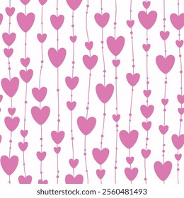 Valentine's day seamless pattern with pink hearts and beads for wallpaper, scrapbooking, stationery, wrapping paper, packaging, textile prints, etc. EPS 10