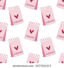 Valentine's Day seamless pattern with pink calendars. Background, banner, notebook cover, wrapping paper template.