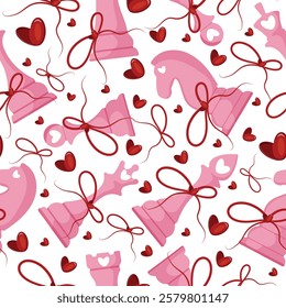 valentines day seamless pattern with pink chess pieces set, for various textile and packaging