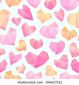 Valentine's day seamless pattern - pink polygonal hearts