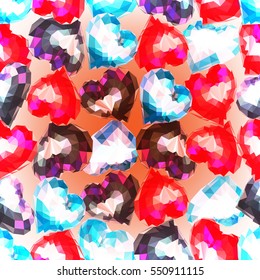 Valentine's day seamless pattern with polygonal hearts colors.