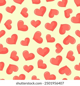 Valentines day seamless pattern with randomly located cute hearts. Simple vector illustration. Romantic background for Valentines day cards, wrapping paper, packaging, kids textile, baby fabric.