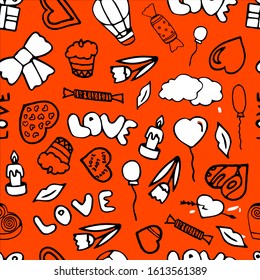 Valentines day seamless pattern with red background.