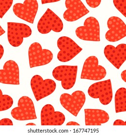 Valentine's day seamless pattern with red hearts.