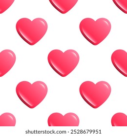 Valentine's Day seamless pattern with red 3D hearts on white background. 14th February greeting card with cute hearts